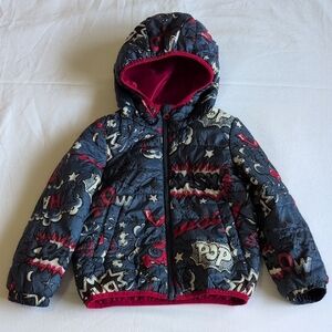 joe fresh boys lightweight hooded puffer jacket comic pop print primaloft 4T